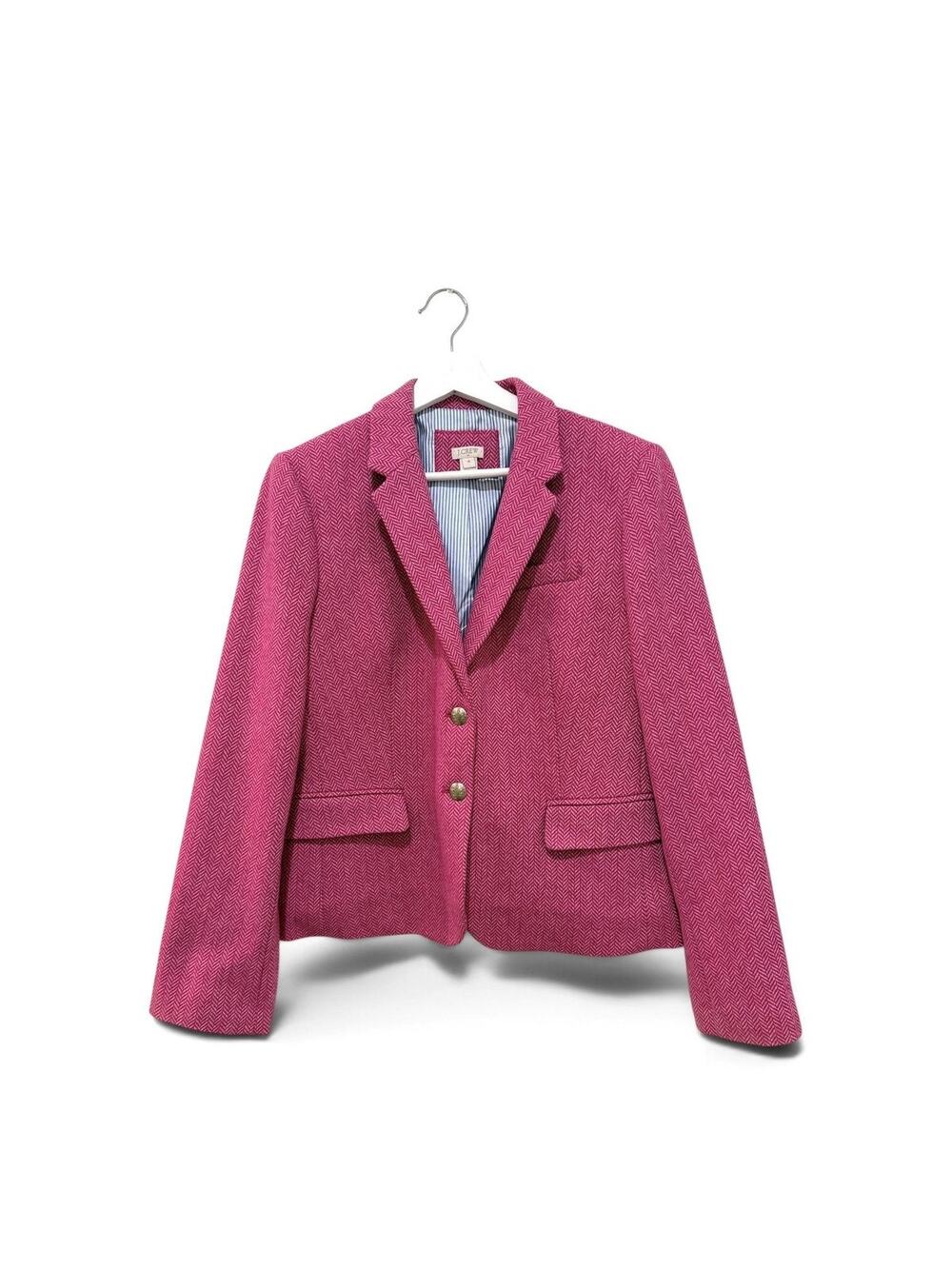J.CREW Blazer Womens 14 Pink Herringbone Tweed Wool Blend Two Button Jacket